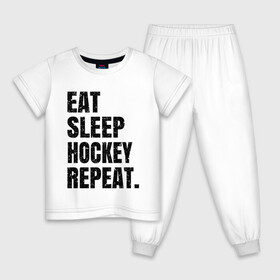 Детская пижама хлопок с принтом EAT SLEEP HOCKEY REPEAT , 100% хлопок |  брюки и футболка прямого кроя, без карманов, на брюках мягкая резинка на поясе и по низу штанин
 | boston | bruins | capitals | detroit | eat | eat sleep hockey repeat | hockey | nhl | penguins | pittsburgh | red wings | repeat | sleep | washington | вашингтон кэпиталз | нхл | питтсбург пингвинз | хокей | хоккей
