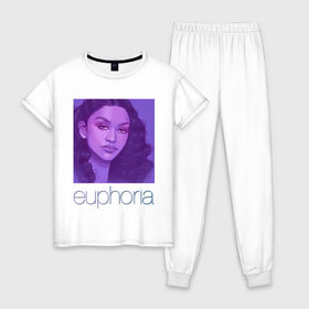 Женская пижама хлопок с принтом сериал Euphoria , 100% хлопок | брюки и футболка прямого кроя, без карманов, на брюках мягкая резинка на поясе и по низу штанин | 