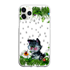 Чехол для iPhone 11 Pro Max матовый с принтом котёнок , Силикон |  | Тематика изображения на принте: божья коровка | дождик | котёнок | цветы