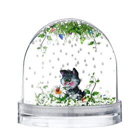 Снежный шар с принтом котёнок , Пластик | Изображение внутри шара печатается на глянцевой фотобумаге с двух сторон | божья коровка | дождик | котёнок | цветы