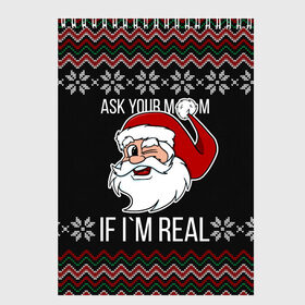 Скетчбук с принтом Ask your mom , 100% бумага
 | 48 листов, плотность листов — 100 г/м2, плотность картонной обложки — 250 г/м2. Листы скреплены сверху удобной пружинной спиралью | 2020 | 2021 | christmas | happy | merry | new year | santa | sweater | ugly christmas | зима | новогодний | новогодняя | новый год | рождественский | рождественский свитер | рождество | санта | свитер | снег