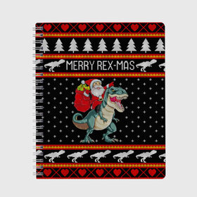Тетрадь с принтом Merry Rex-mas , 100% бумага | 48 листов, плотность листов — 60 г/м2, плотность картонной обложки — 250 г/м2. Листы скреплены сбоку удобной пружинной спиралью. Уголки страниц и обложки скругленные. Цвет линий — светло-серый
 | 2020 | 2021 | christmas | dino | happy | merry | new year | rex | santa | sweater | t rex | ugly christmas | динозавр | зима | новогодний | новогодняя | новый год | рождественский | рождественский свитер | рождество | санта | свитер | снег