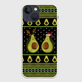 Чехол для iPhone 13 mini с принтом Avo christmas ,  |  | Тематика изображения на принте: 2020 | 2021 | avocado | christmas | happy | merry | new year | sweater | ugly christmas | авакадо | зима | новогодний | новогодняя | новый год | рождественский | рождественский свитер | рождество | свитер | снег