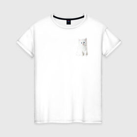 Женская футболка хлопок с принтом Белый котик , 100% хлопок | прямой крой, круглый вырез горловины, длина до линии бедер, слегка спущенное плечо | белый | кот | котенок | котик | маленький | милый | пушистый