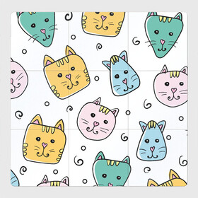 Магнитный плакат 3Х3 с принтом Узор - Смешные котики , Полимерный материал с магнитным слоем | 9 деталей размером 9*9 см | Тематика изображения на принте: детский | кот | котики | кошка | нарисованный | прикольные | смайлы | узор