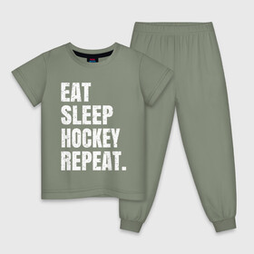 Детская пижама хлопок с принтом EAT SLEEP HOCKEY REPEAT , 100% хлопок |  брюки и футболка прямого кроя, без карманов, на брюках мягкая резинка на поясе и по низу штанин
 | Тематика изображения на принте: boston | bruins | capitals | detroit | eat | eat sleep hockey repeat | hockey | nhl | penguins | pittsburgh | red wings | repeat | sleep | washington | вашингтон кэпиталз | нхл | питтсбург пингвинз | хокей | хоккей