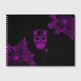 Альбом для рисования с принтом Demonic skull , 100% бумага
 | матовая бумага, плотность 200 мг. | demon | evil | skull | готический | демон | дьявол | зло | монстр | паук | паутина | рога | скелет | цветы | череп
