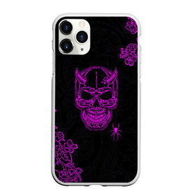 Чехол для iPhone 11 Pro матовый с принтом Demonic skull , Силикон |  | demon | evil | skull | готический | демон | дьявол | зло | монстр | паук | паутина | рога | скелет | цветы | череп