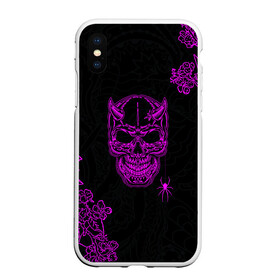 Чехол для iPhone XS Max матовый с принтом Demonic skull , Силикон | Область печати: задняя сторона чехла, без боковых панелей | demon | evil | skull | готический | демон | дьявол | зло | монстр | паук | паутина | рога | скелет | цветы | череп