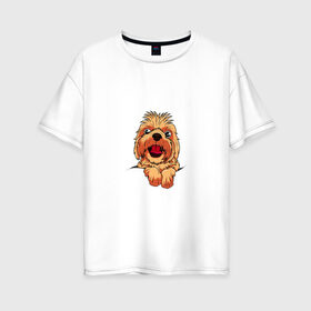 Женская футболка хлопок Oversize с принтом Ши Тцу , 100% хлопок | свободный крой, круглый ворот, спущенный рукав, длина до линии бедер
 | домашнее животное | звери | картинки | милый | мультфильмы | популярные | прикольные | собака | ши тцу | щенок