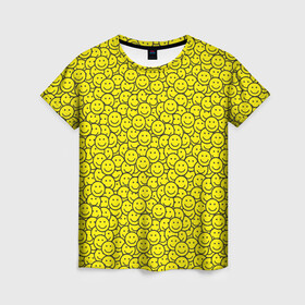 Женская футболка 3D с принтом Смайлики , 100% полиэфир ( синтетическое хлопкоподобное полотно) | прямой крой, круглый вырез горловины, длина до линии бедер | emoji | emoticons | smile | знак | колобок | позитив | рожица | символ | смайл | смайлики | улыбка | эмодзи