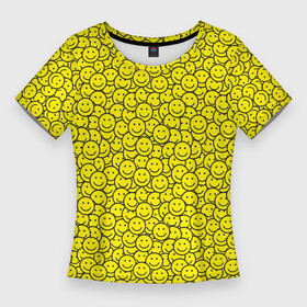 Женская футболка 3D Slim с принтом Смайлики ,  |  | emoji | emoticons | smile | знак | колобок | позитив | рожица | символ | смайл | смайлики | улыбка | эмодзи