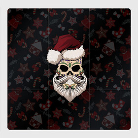 Магнитный плакат 3Х3 с принтом El Santa , Полимерный материал с магнитным слоем | 9 деталей размером 9*9 см | 2021 | bones | christmas | death | death day | happy | merry christmas | merry x mas | mexico | new year | santa | santa claus | scull | smile | борода | дед мороз | кости | мексика | новогодний | новый год | с новым годом | санта | скелет | счастливый | 