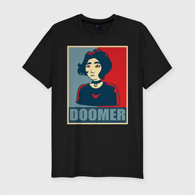 Мужская футболка хлопок Slim с принтом Doomer girl , 92% хлопок, 8% лайкра | приталенный силуэт, круглый вырез ворота, длина до линии бедра, короткий рукав | 