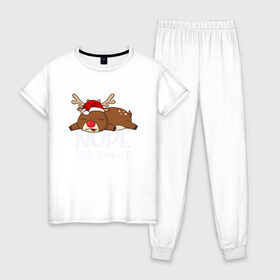 Женская пижама хлопок с принтом Рождественский Олень , 100% хлопок | брюки и футболка прямого кроя, без карманов, на брюках мягкая резинка на поясе и по низу штанин | 2021 | 21 | 2k21 | 2к21 | chrystmas | deer | marry | new | nope | santa | snow | xmas | year | год | годом | дед | елка | елки | клаус | лес | мороз | настроение | новогоднее | новогоднему | новый | новым | олень | по | рождество | с | санта | снег
