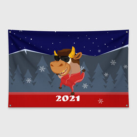 Флаг-баннер с принтом Бычара 2021 , 100% полиэстер | размер 67 х 109 см, плотность ткани — 95 г/м2; по краям флага есть четыре люверса для крепления | 2021 | 7 января | bull | newyear | santa | бык | быки | бычок | год быка | дед мороз | корова | новогодние каникулы | новогодние праздники | новый 2021 | новый год | новый год 2021 | рождество | сани | санта | санта клаус
