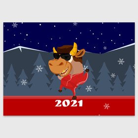 Поздравительная открытка с принтом Бычара 2021 , 100% бумага | плотность бумаги 280 г/м2, матовая, на обратной стороне линовка и место для марки
 | 2021 | 7 января | bull | newyear | santa | бык | быки | бычок | год быка | дед мороз | корова | новогодние каникулы | новогодние праздники | новый 2021 | новый год | новый год 2021 | рождество | сани | санта | санта клаус