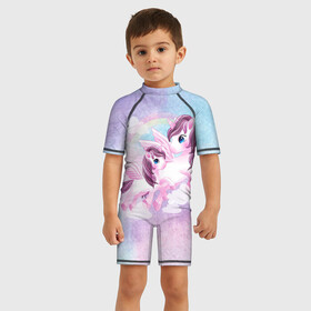 Детский купальный костюм 3D с принтом Мама Пони , Полиэстер 85%, Спандекс 15% | застежка на молнии на спине | Тематика изображения на принте: арт | графика | единорог | животные | звери | пони