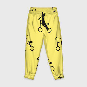 Детские брюки 3D с принтом Велосипеды на желтом , 100% полиэстер | манжеты по низу, эластичный пояс регулируется шнурком, по бокам два кармана без застежек, внутренняя часть кармана из мелкой сетки | велик | велосипед | велоспрот | желтый | кататься | летний | паттерн | покатушки | спорт | узор
