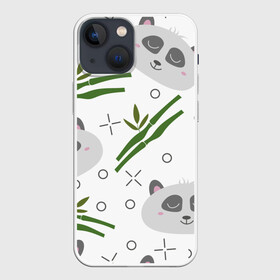 Чехол для iPhone 13 mini с принтом Панда с бамбуком ,  |  | бамбук | белый | детский | милый | мультяшный | панда | паттерн | узор