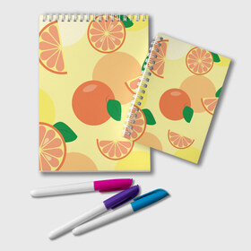 Блокнот с принтом Апельсиновый летний узор , 100% бумага | 48 листов, плотность листов — 60 г/м2, плотность картонной обложки — 250 г/м2. Листы скреплены удобной пружинной спиралью. Цвет линий — светло-серый
 | Тематика изображения на принте: апельсин | апельсиновый | летний | оранжевый | паттерн | узор | фруктовый