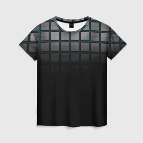 Женская футболка 3D с принтом клетка , 100% полиэфир ( синтетическое хлопкоподобное полотно) | прямой крой, круглый вырез горловины, длина до линии бедер | геометрия | клетка | линии | полоски | полосы | ровно | серый | сетка | синий | темный | точки | черный