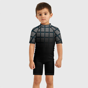 Детский купальный костюм 3D с принтом клетка , Полиэстер 85%, Спандекс 15% | застежка на молнии на спине | геометрия | клетка | линии | полоски | полосы | ровно | серый | сетка | синий | темный | точки | черный
