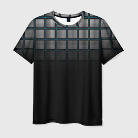 Мужская футболка 3D с принтом клетка , 100% полиэфир | прямой крой, круглый вырез горловины, длина до линии бедер | геометрия | клетка | линии | полоски | полосы | ровно | серый | сетка | синий | темный | точки | черный