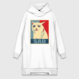 Платье-худи хлопок с принтом Sad Cat ,  |  | cat | chad | fresco | i know | irony | jacques | laugh | post | sad | stonks | thundercock | бумер | грустный | да | девушка | думер | жак | зумер | ирония | кот | мем | мемы | парень | пост | постирония | смеющийся | стонкс | тандеркок 