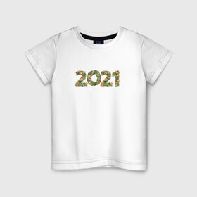 Детская футболка хлопок с принтом Новый Год 2021 , 100% хлопок | круглый вырез горловины, полуприлегающий силуэт, длина до линии бедер | елка | новогодние игрушки | новый год | новый год 2021 | цифры