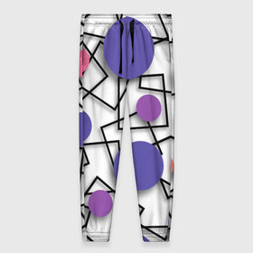 Женские брюки 3D с принтом Геометрический узор , полиэстер 100% | прямой крой, два кармана без застежек по бокам, с мягкой трикотажной резинкой на поясе и по низу штанин. В поясе для дополнительного комфорта — широкие завязки | 3д эффект | графика | квадраты | объемные фигуры | разноцветные круги