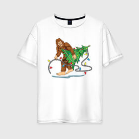 Женская футболка хлопок Oversize с принтом Рождественский Йети , 100% хлопок | свободный крой, круглый ворот, спущенный рукав, длина до линии бедер
 | 