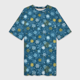 Платье-футболка 3D с принтом Снежинки ,  |  | merry christmas | дед мороз | ёлка | зима | мороз | новый год | подарок | праздник | рождество | с новым годом | санта клаус | снег | снеговик | снегурочка | снежинки | снежные узоры | узоры