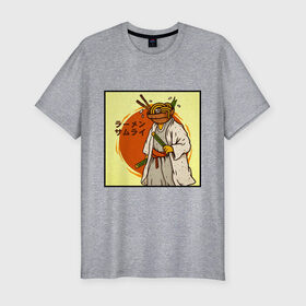 Мужская футболка хлопок Slim с принтом Съедобный самурай , 92% хлопок, 8% лайкра | приталенный силуэт, круглый вырез ворота, длина до линии бедра, короткий рукав | japan | katana | ramen | samurai | катана | лапша | рамен | самурай | япония
