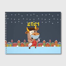 Альбом для рисования с принтом Коронавирусный Новый Год , 100% бумага
 | матовая бумага, плотность 200 мг. | 2021 | 7 января | bull | newyear | santa | бык | быки | бычок | год быка | дед мороз | корова | новогодние каникулы | новогодние праздники | новый 2021 | новый год | новый год 2021 | рождество | сани | санта | санта клаус