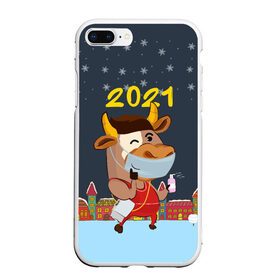 Чехол для iPhone 7Plus/8 Plus матовый с принтом Коронавирусный Новый Год , Силикон | Область печати: задняя сторона чехла, без боковых панелей | 2021 | 7 января | bull | newyear | santa | бык | быки | бычок | год быка | дед мороз | корова | новогодние каникулы | новогодние праздники | новый 2021 | новый год | новый год 2021 | рождество | сани | санта | санта клаус