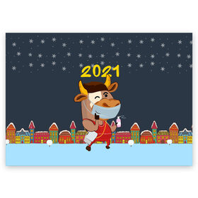 Поздравительная открытка с принтом Коронавирусный Новый Год , 100% бумага | плотность бумаги 280 г/м2, матовая, на обратной стороне линовка и место для марки
 | 2021 | 7 января | bull | newyear | santa | бык | быки | бычок | год быка | дед мороз | корова | новогодние каникулы | новогодние праздники | новый 2021 | новый год | новый год 2021 | рождество | сани | санта | санта клаус