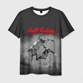 Мужская футболка 3D с принтом Bull Riding , 100% полиэфир | прямой крой, круглый вырез горловины, длина до линии бедер | Тематика изображения на принте: bull | dude | extreme | fall | helmet | hoofs | horns | sport | sportsman | tail | бык | падение | рога | спорт | спортсмен | хвост | чувак | шлем | экстрим