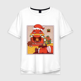 Мужская футболка хлопок Oversize с принтом Пьяный Санта , 100% хлопок | свободный крой, круглый ворот, “спинка” длиннее передней части | Тематика изображения на принте: 