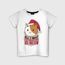 Детская футболка хлопок с принтом Рождественский котик , 100% хлопок | круглый вырез горловины, полуприлегающий силуэт, длина до линии бедер | 
