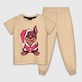Детская пижама хлопок с принтом Рождественский пёсик , 100% хлопок |  брюки и футболка прямого кроя, без карманов, на брюках мягкая резинка на поясе и по низу штанин
 | Тематика изображения на принте: 