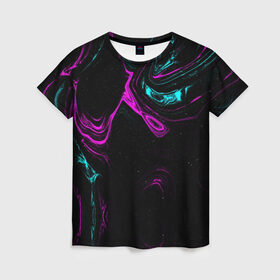 Женская футболка 3D с принтом Glitch , 100% полиэфир ( синтетическое хлопкоподобное полотно) | прямой крой, круглый вырез горловины, длина до линии бедер | glitch | абстракция | брызги | капли | разводы