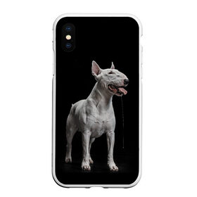 Чехол для iPhone XS Max матовый с принтом Bully , Силикон | Область печати: задняя сторона чехла, без боковых панелей | bull terrier | dog | ears | eyes | fangs | jaw | muzzle | paws | saliva | tongue | бультерьер | глаза | клыки | лапы | нос | пасть | слюна | собака | уши | язык