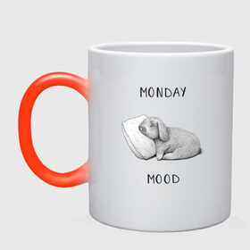 Кружка хамелеон с принтом Monday Mood , керамика | меняет цвет при нагревании, емкость 330 мл | dream | monday | mood | rabbit | sleep | заяц | кролик | понедельник | работа | сон | спать