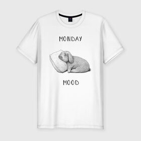 Мужская футболка хлопок Slim с принтом Monday Mood , 92% хлопок, 8% лайкра | приталенный силуэт, круглый вырез ворота, длина до линии бедра, короткий рукав | dream | monday | mood | rabbit | sleep | заяц | кролик | понедельник | работа | сон | спать