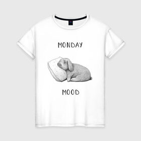 Женская футболка хлопок с принтом Monday Mood , 100% хлопок | прямой крой, круглый вырез горловины, длина до линии бедер, слегка спущенное плечо | dream | monday | mood | rabbit | sleep | заяц | кролик | понедельник | работа | сон | спать