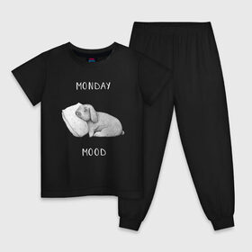 Детская пижама хлопок с принтом Monday Mood , 100% хлопок |  брюки и футболка прямого кроя, без карманов, на брюках мягкая резинка на поясе и по низу штанин
 | dream | monday | mood | rabbit | sleep | заяц | кролик | понедельник | работа | сон | спать