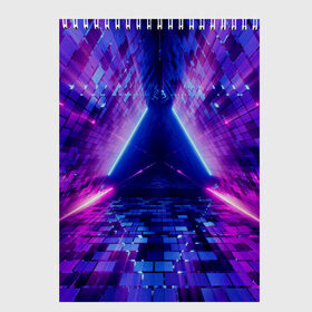 Скетчбук с принтом Неоновый туннель , 100% бумага
 | 48 листов, плотность листов — 100 г/м2, плотность картонной обложки — 250 г/м2. Листы скреплены сверху удобной пружинной спиралью | геометрия | лазер | неон | розовый | свет | синий | треугольник | фигура | фиолетовый | цвета