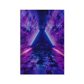Обложка для паспорта матовая кожа с принтом Неоновый туннель , натуральная матовая кожа | размер 19,3 х 13,7 см; прозрачные пластиковые крепления | Тематика изображения на принте: геометрия | лазер | неон | розовый | свет | синий | треугольник | фигура | фиолетовый | цвета