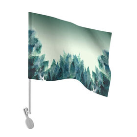 Флаг для автомобиля с принтом акварельный лес градиент , 100% полиэстер | Размер: 30*21 см | Тематика изображения на принте: акварель | горы | деревья | дымка | ели | лес | нрадиент | олень | отражение | природа | рисунок | силуэты